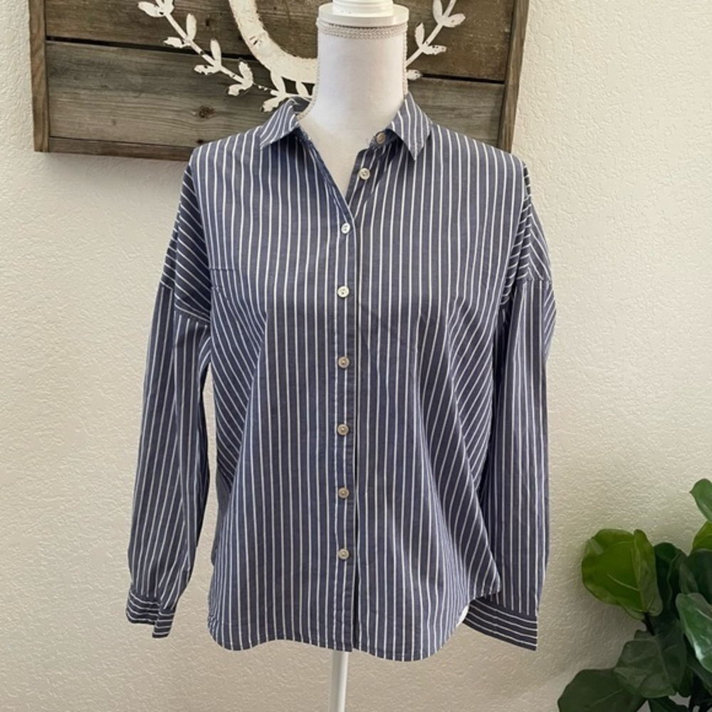 Scotch & Soda blue striped cotton button down size 2 ladies size 8
